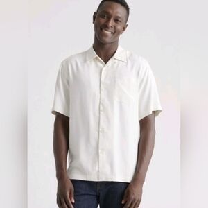 Men's Quince 100% Silk Twill Short Sleeve White Camp Shirt Size Large